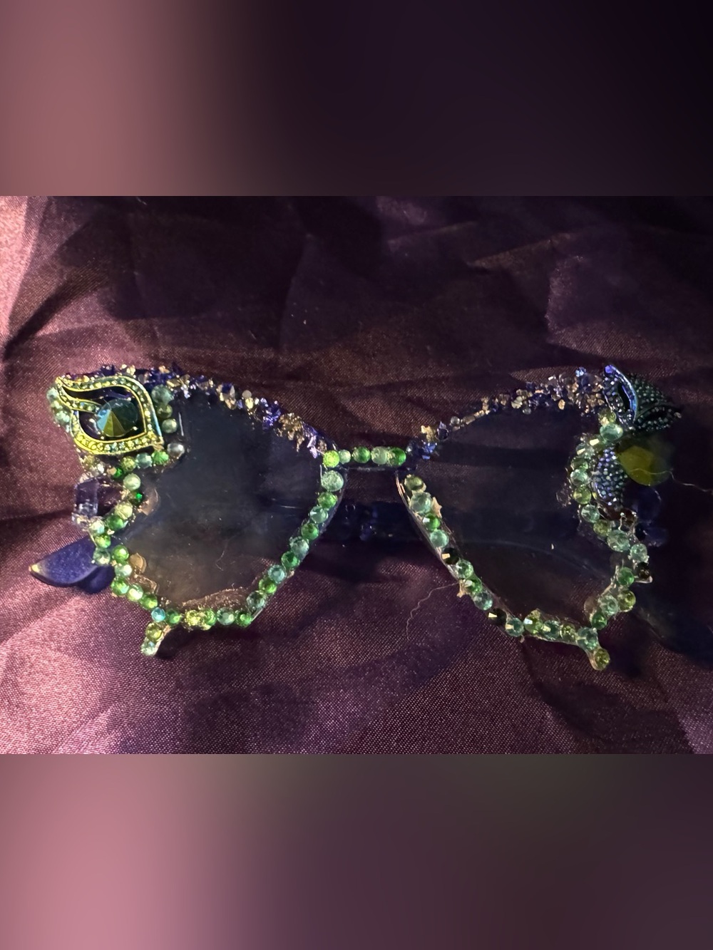 Embellished Green Crystal oversized butterfly Sunglasses - Women's Accessories